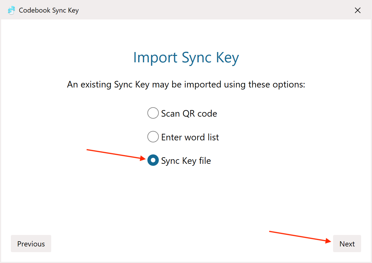Setup Sync Key - Select Sync Key file option for import