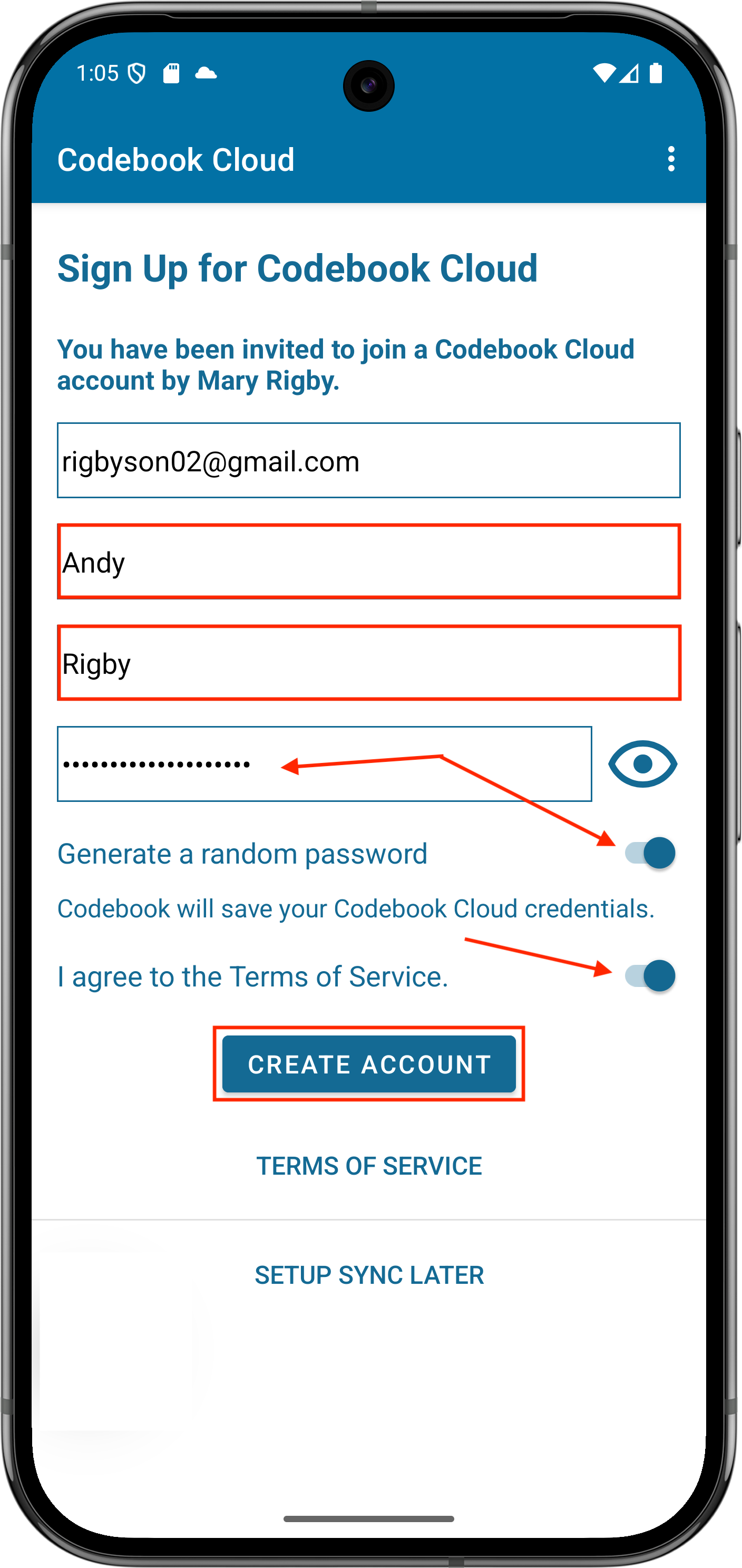 Sign Up for Codebook Cloud Account