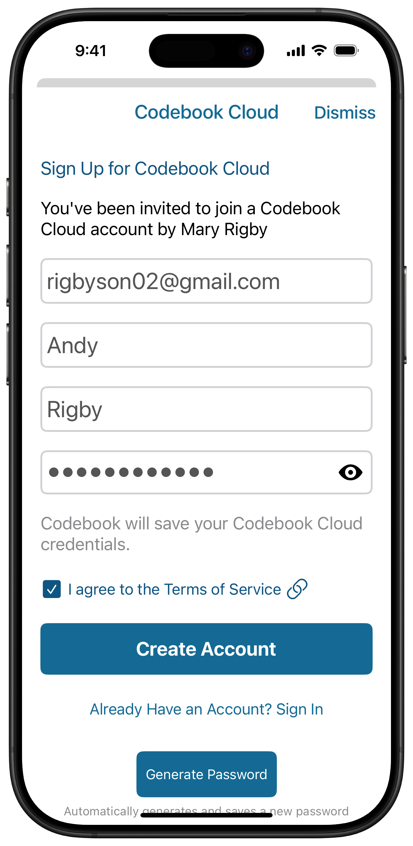 Sign Up for Codebook Cloud Account