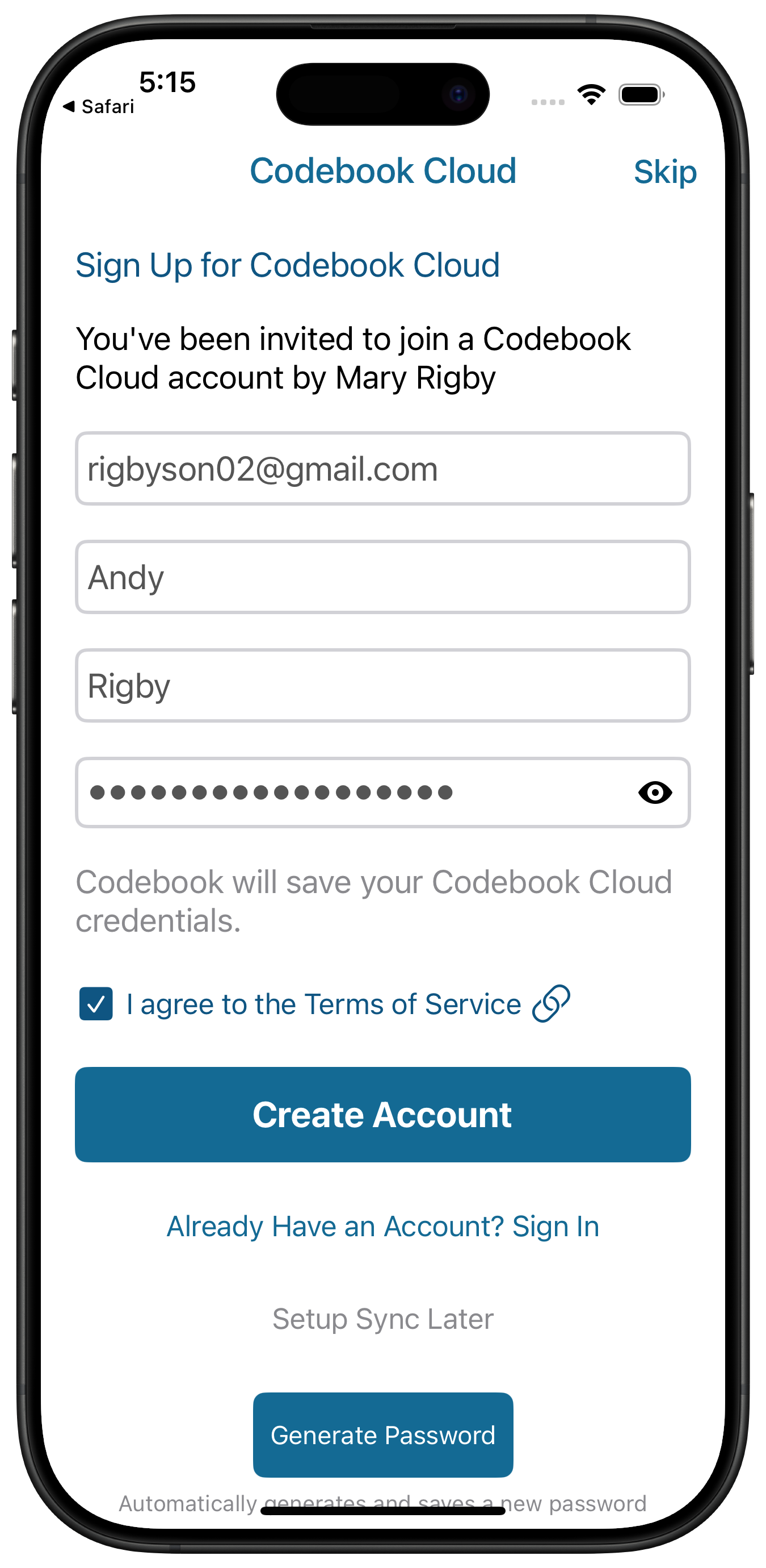 Sign Up for Codebook Cloud Account