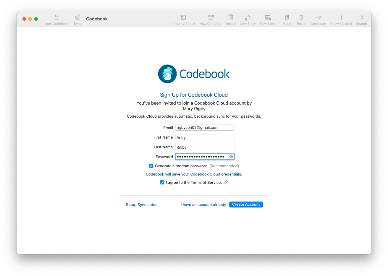Sign Up for Codebook Cloud Account