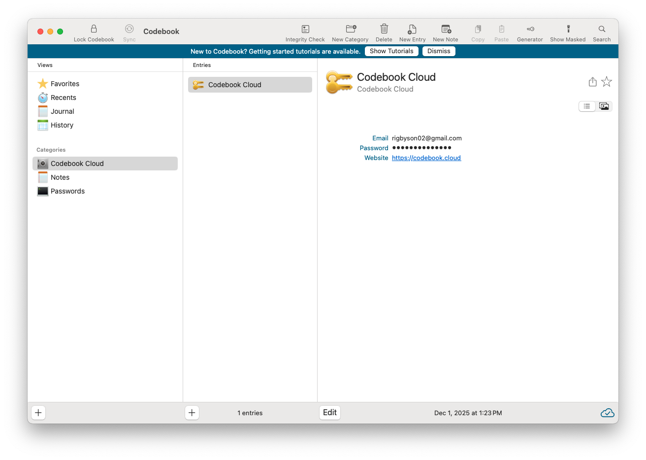 Codebook Cloud account setup complete