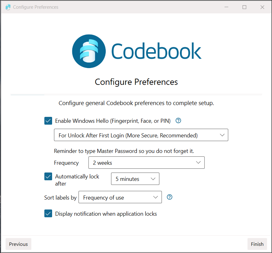 Codebook Set General Preferences