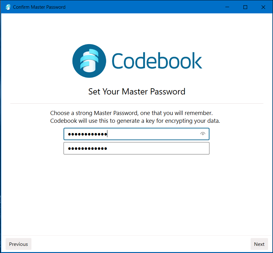 Create Codebook Master Password