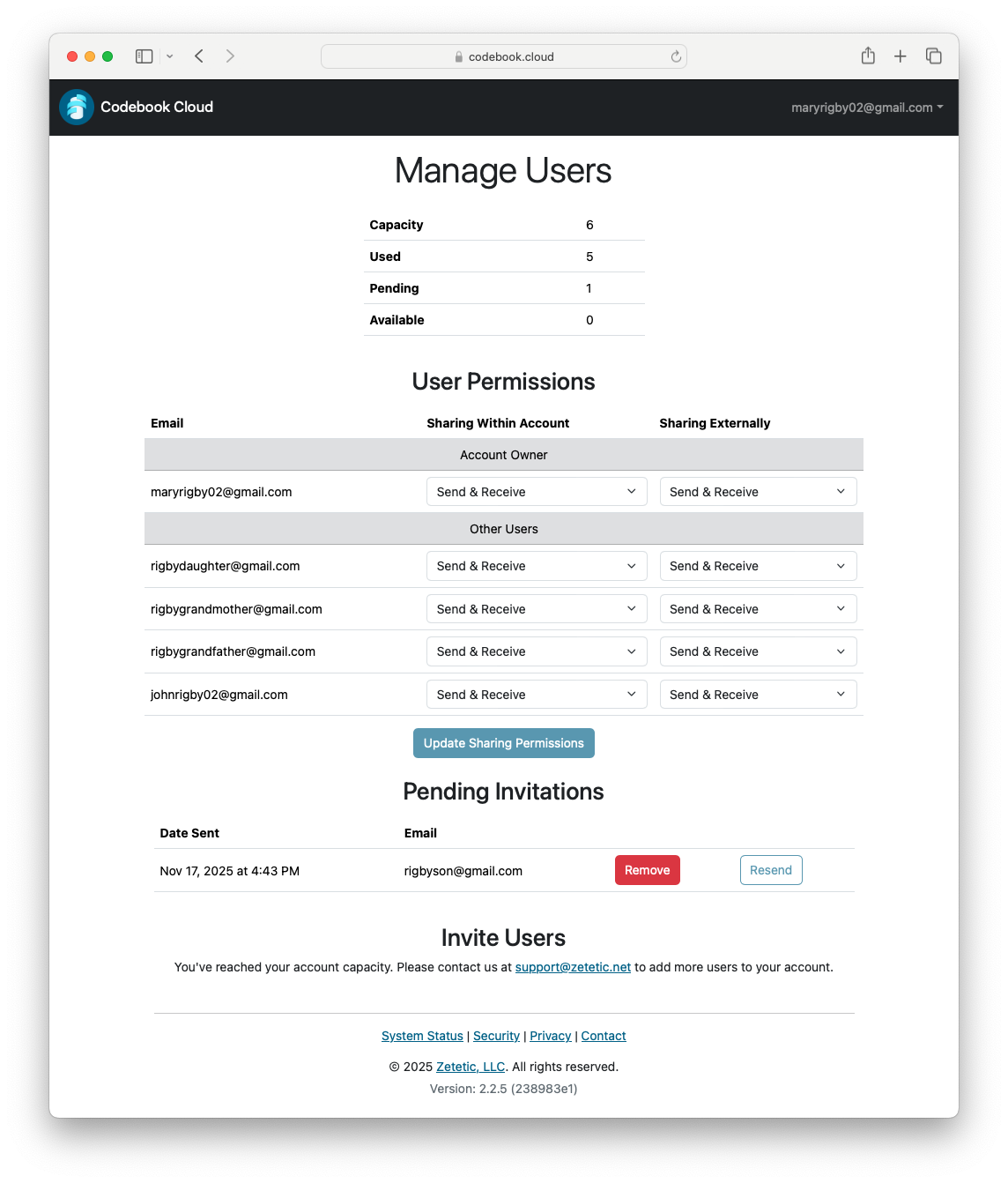Sample Manage Users page