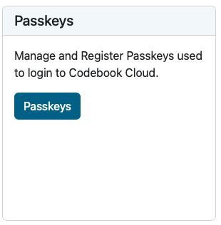 Codebook Cloud manage and register passkeys option