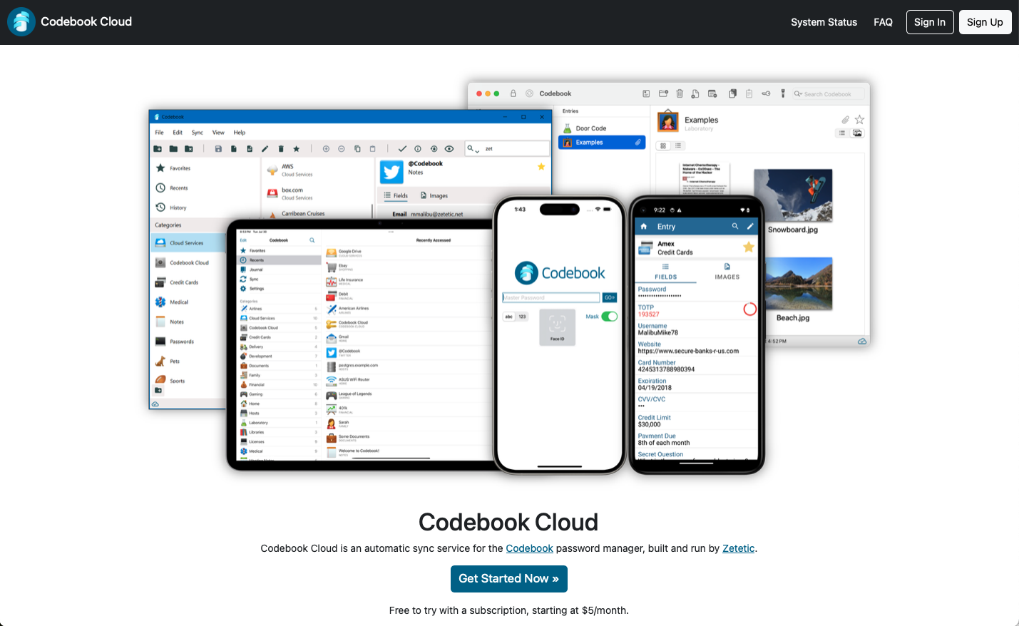 Codebook Cloud website home page