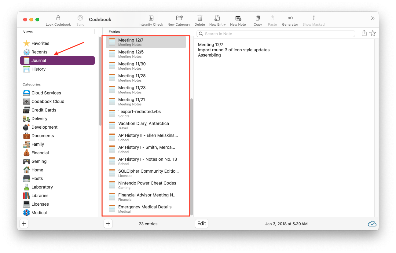 Main Window - Showing Journal View