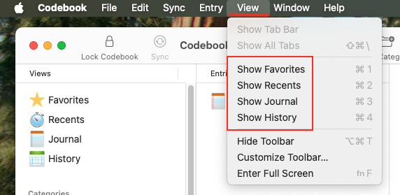Main Window - Showing View Toolbar Menu