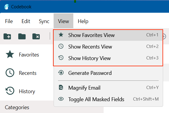 Main Window - Showing View Toolbar Menu