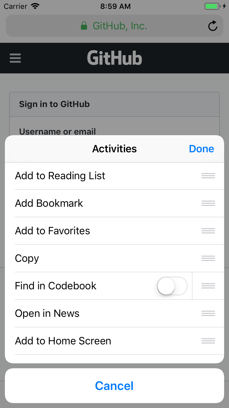 Activities list
