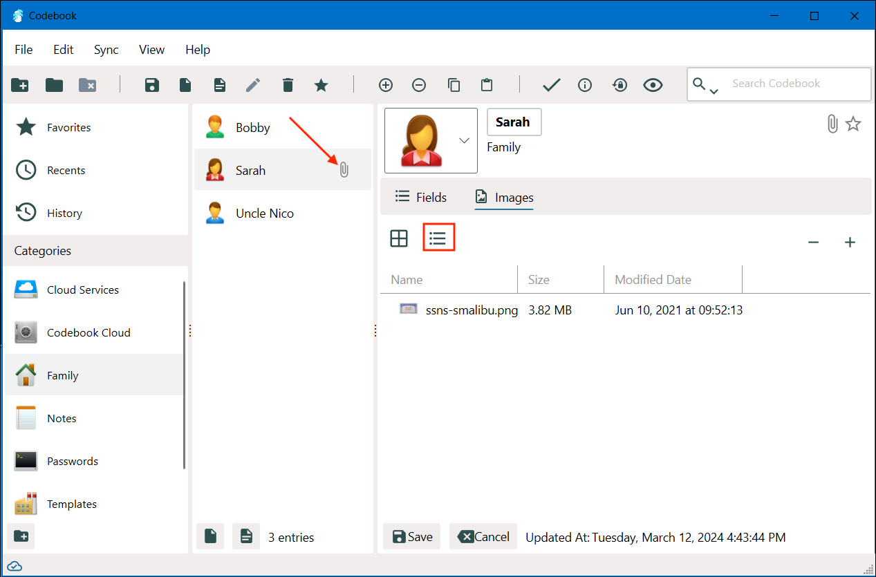 Attachment list view