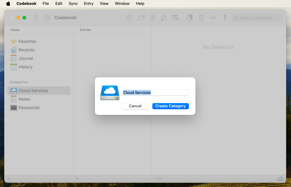 Create new Category sheet