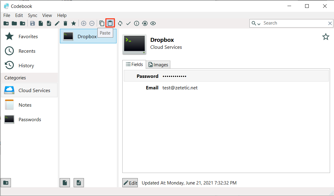 Paste copy of Dropbox entry