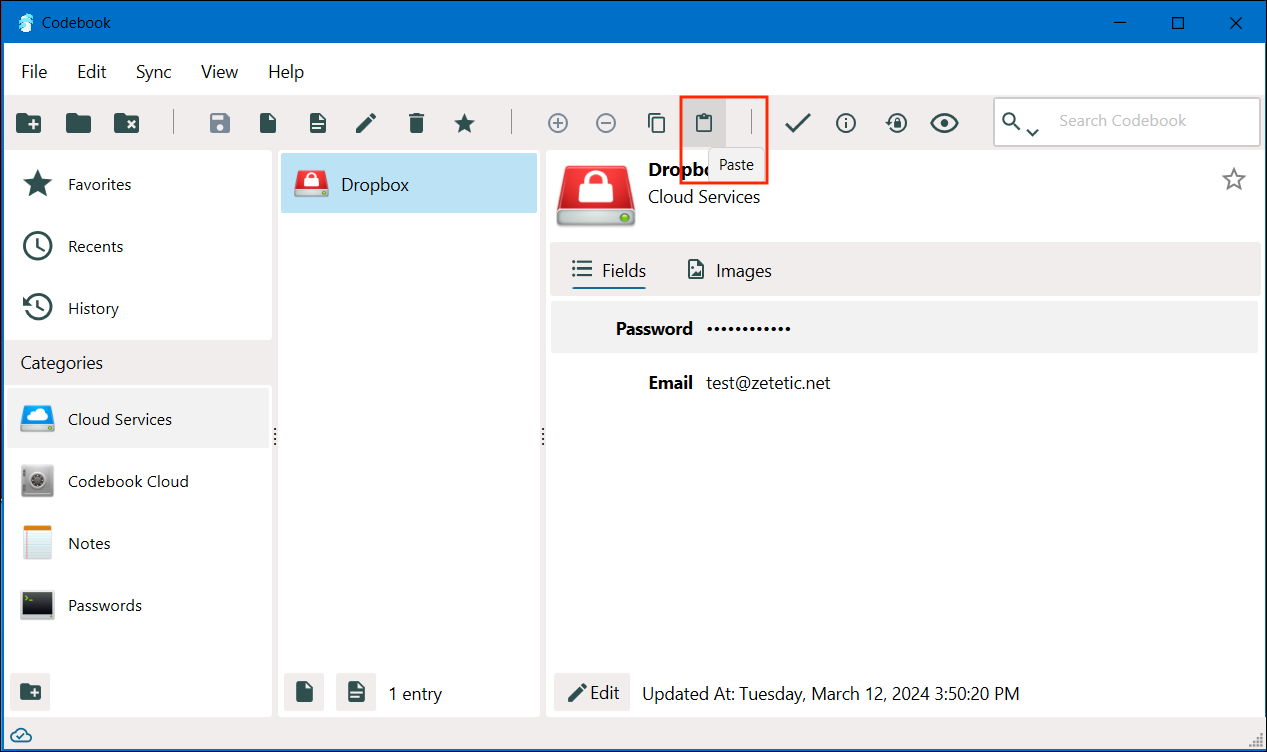 Paste copy of Dropbox entry