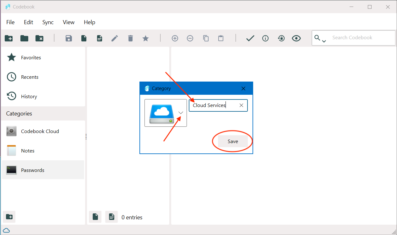 Codebook Add Category - Enter name, icon, save