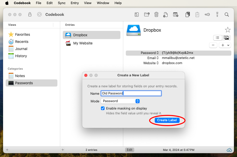 Create label button