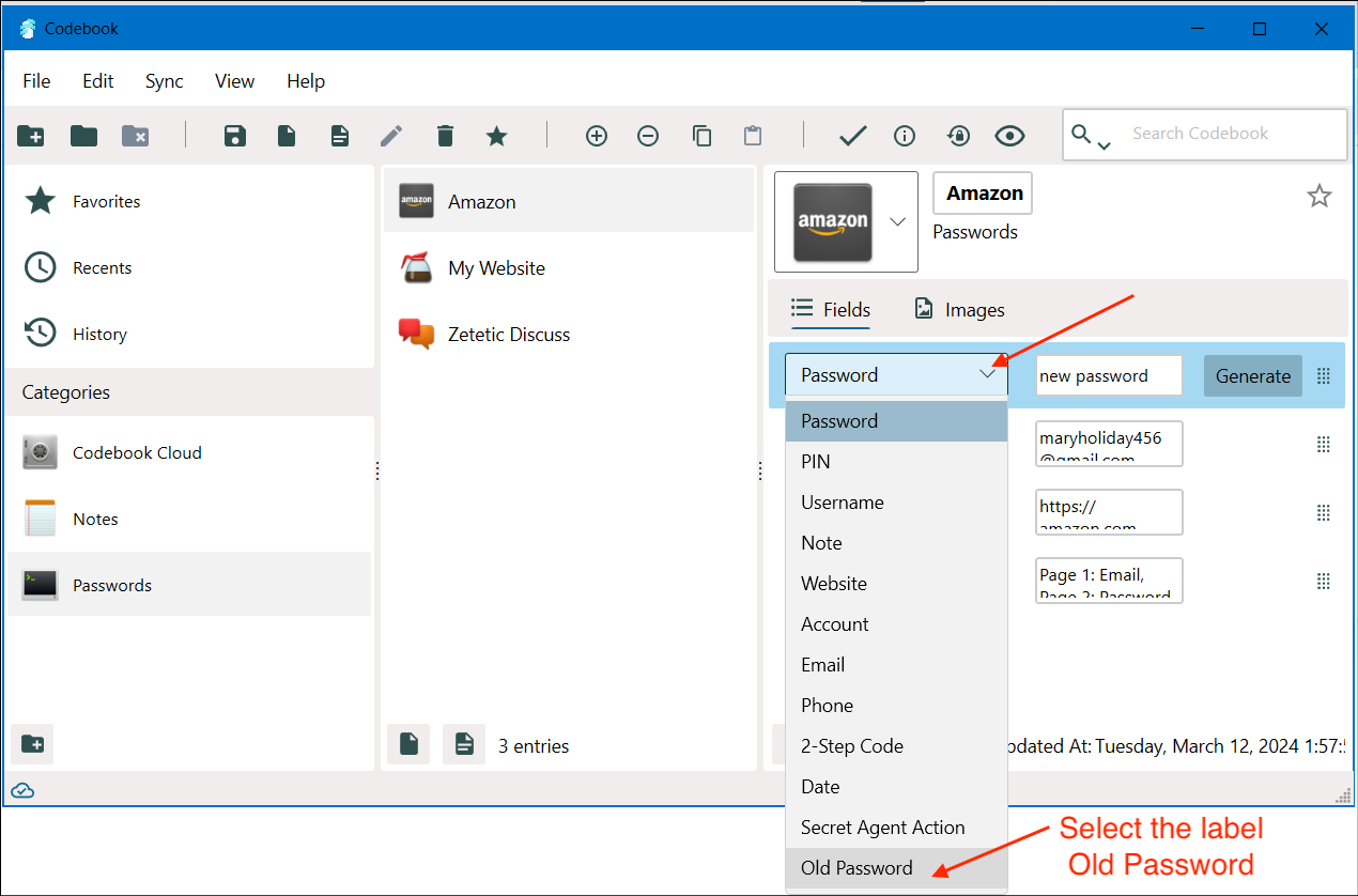 Set Label to new label just created - Old Password