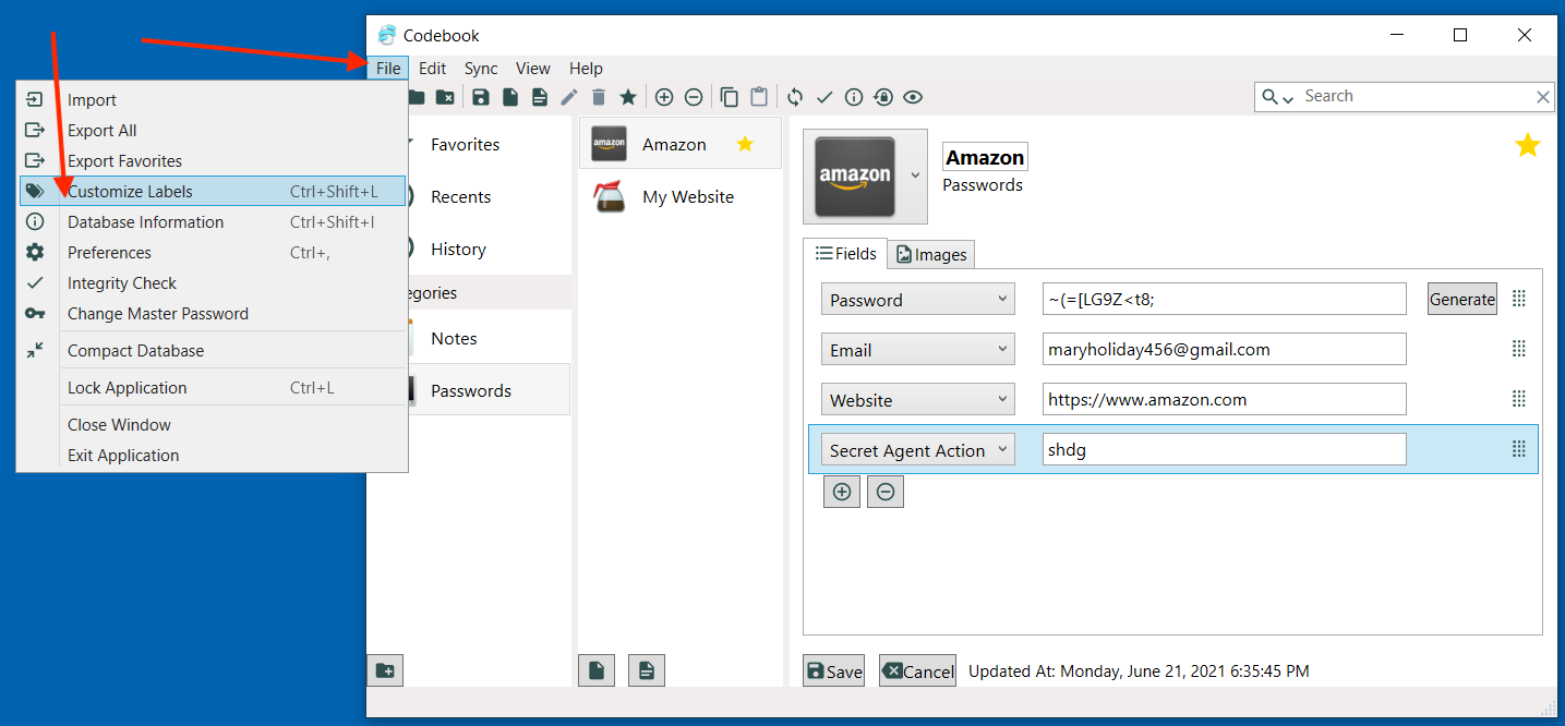 Screen showing File Menu options