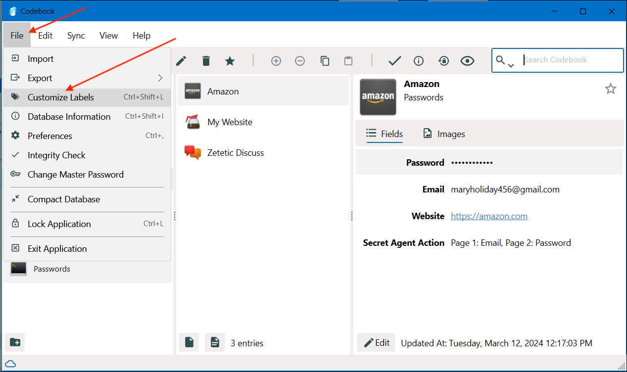 Screen showing File Menu options