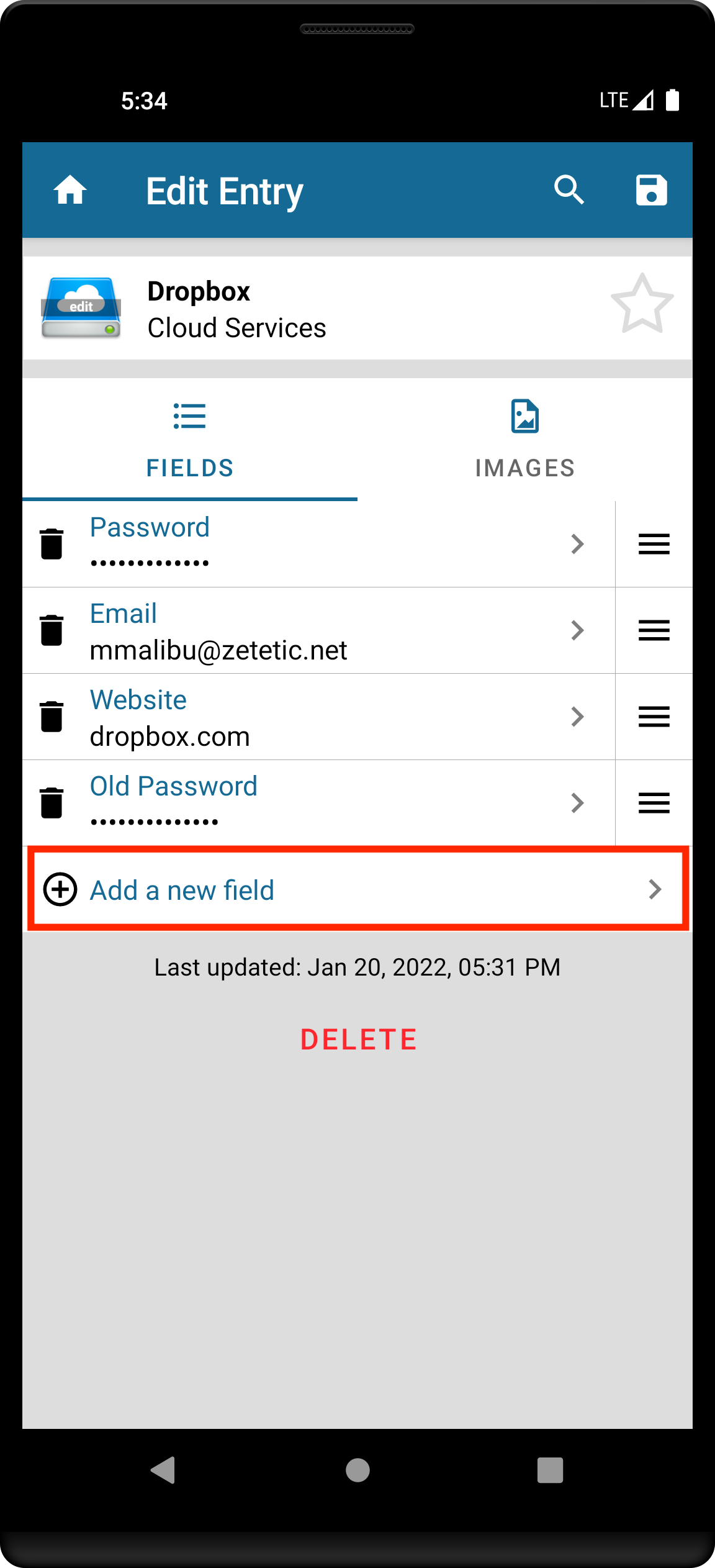 Add  field to Dropbox entry