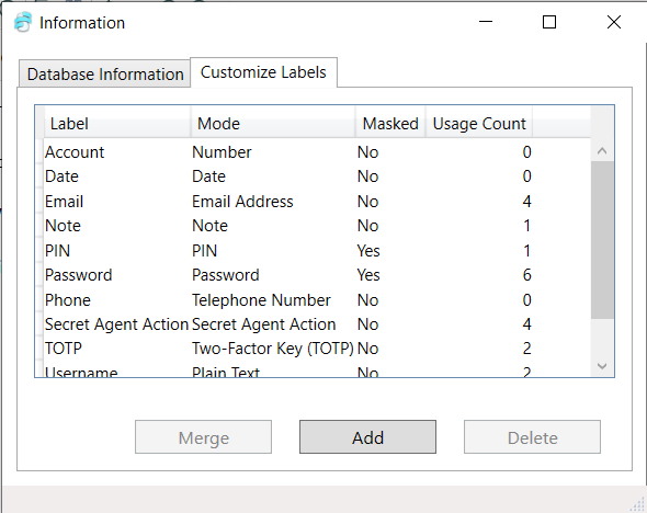 Confirm custom label of type 'Secret Agent Action' exists