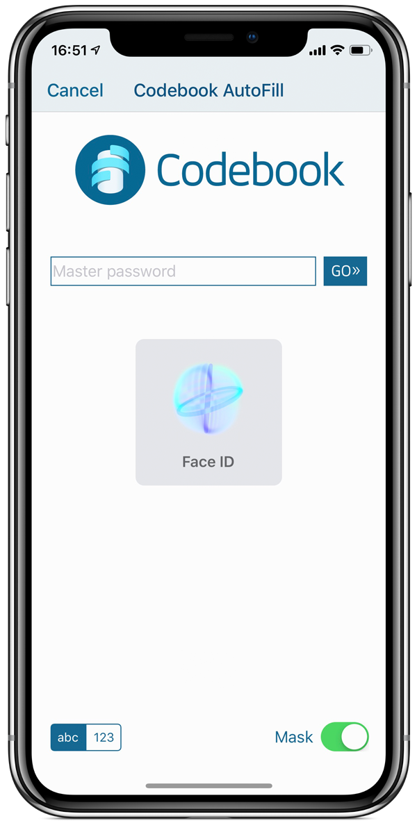 Codebook AutoFill login prompt with Face ID