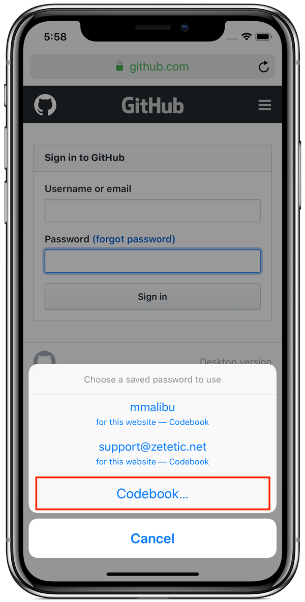 iOS AutoFill password menu