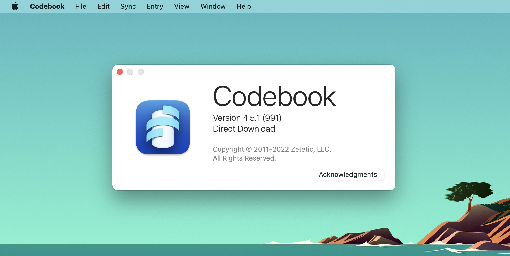 About Codebook window screenshot