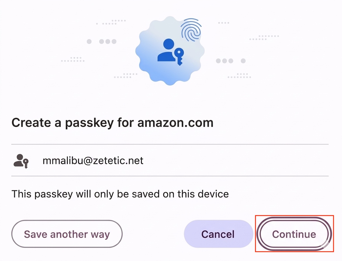 Sign In - Save a passkey? Continue