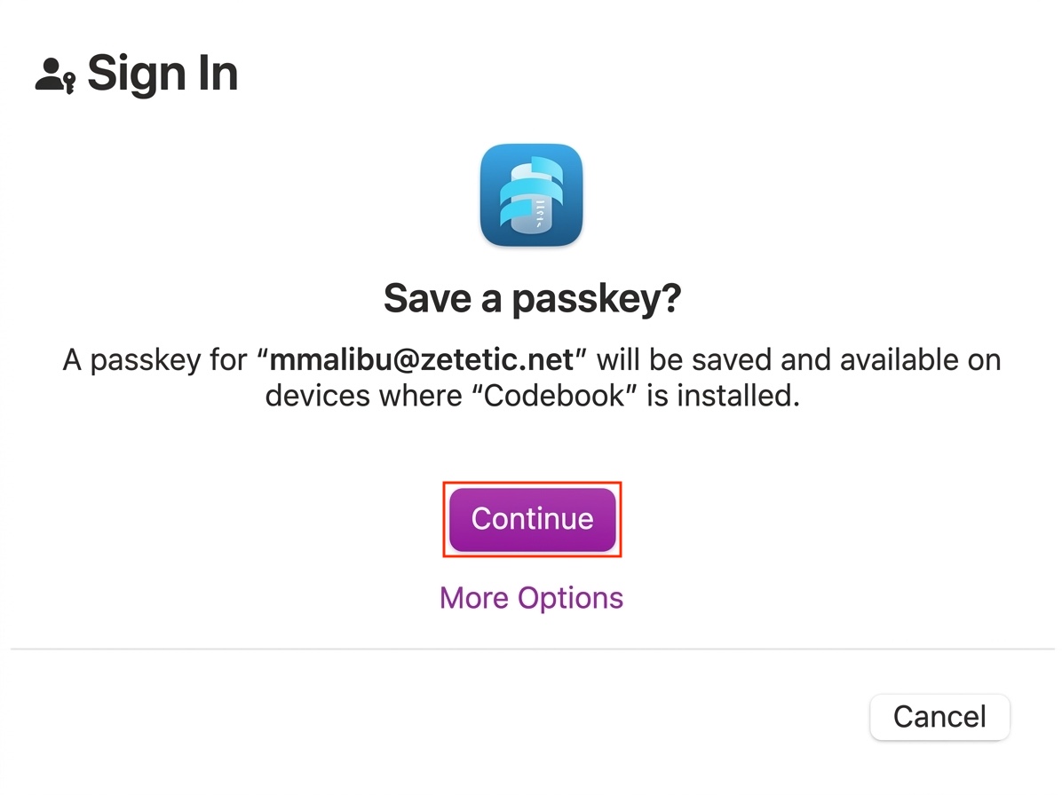 Sign In - Save a passkey? Continue