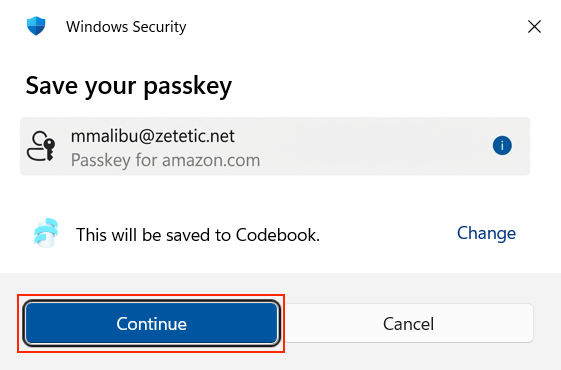 Sign In - Save a passkey? Continue