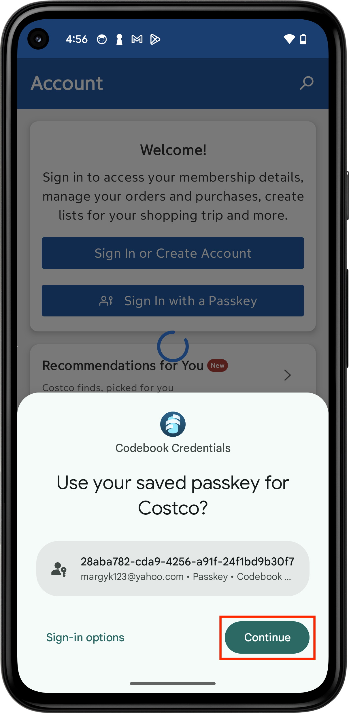 Sign in with a Passkey in Codebook