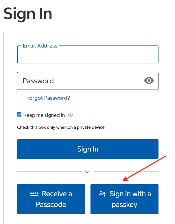 Sign In with a passkey on Costco