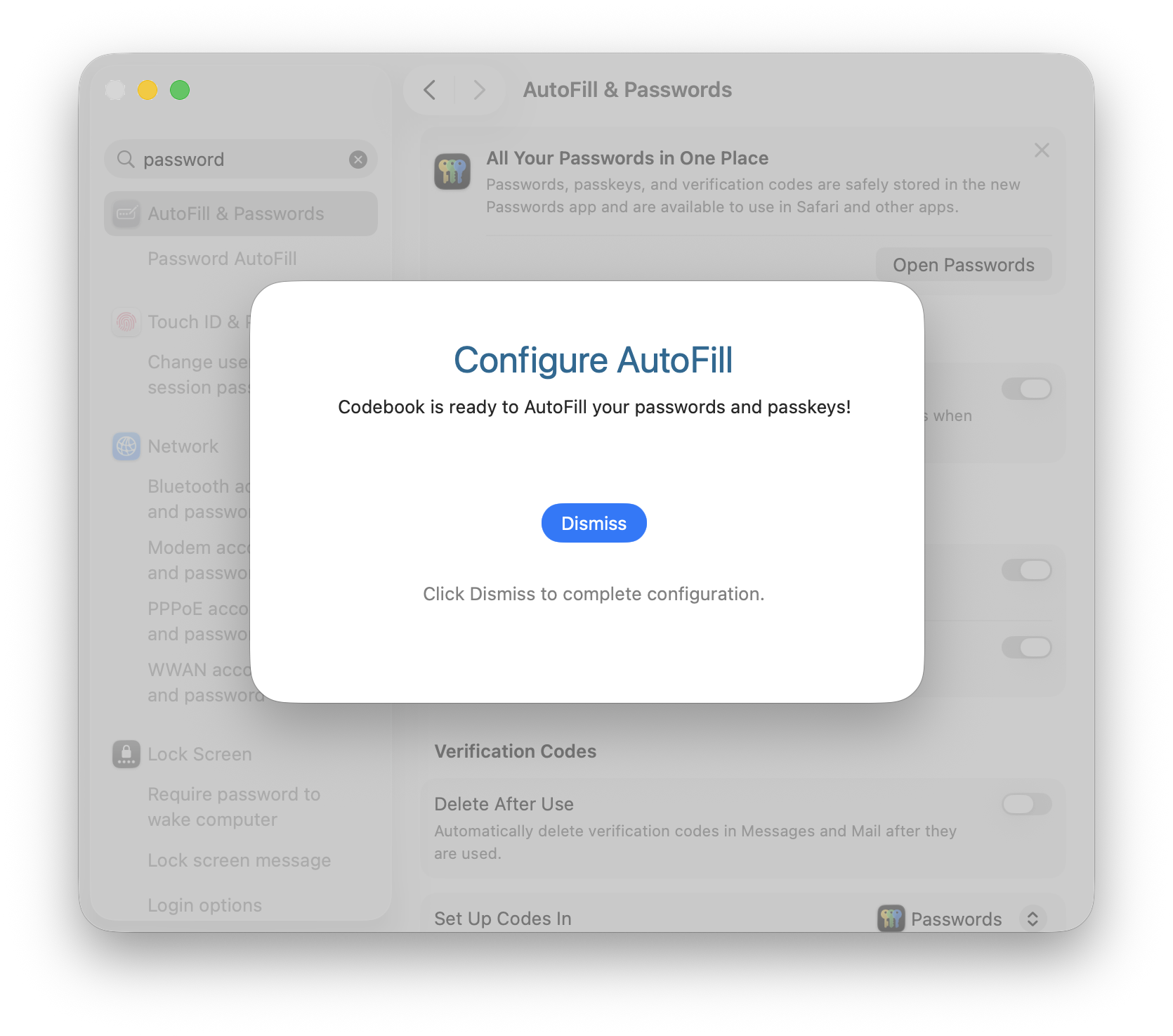 Dismiss Codebook Configure AutoFill