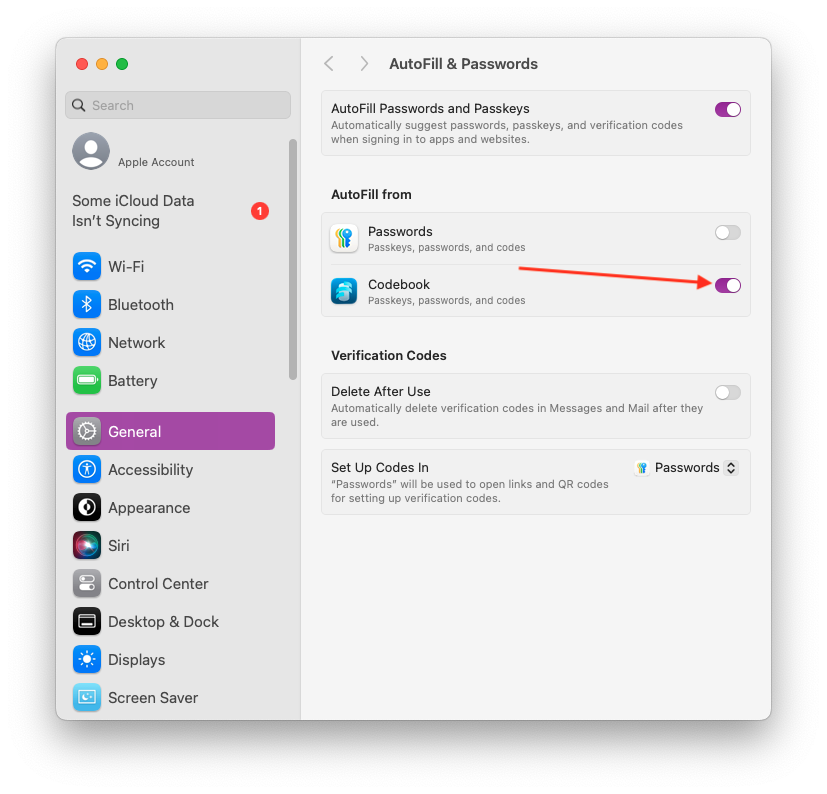 macOS System Settings - AutoFill & Passwords