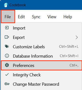 Codebook File Menu - Preferences