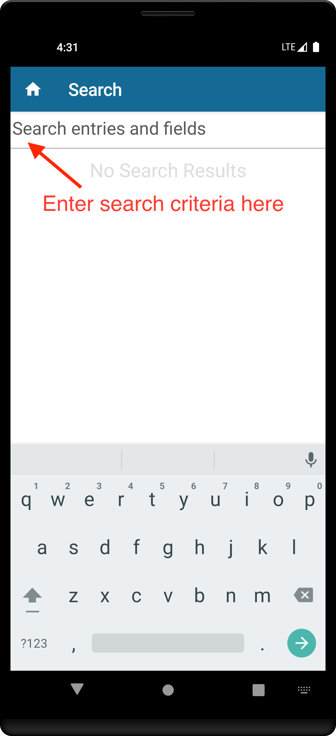 Search entry screen