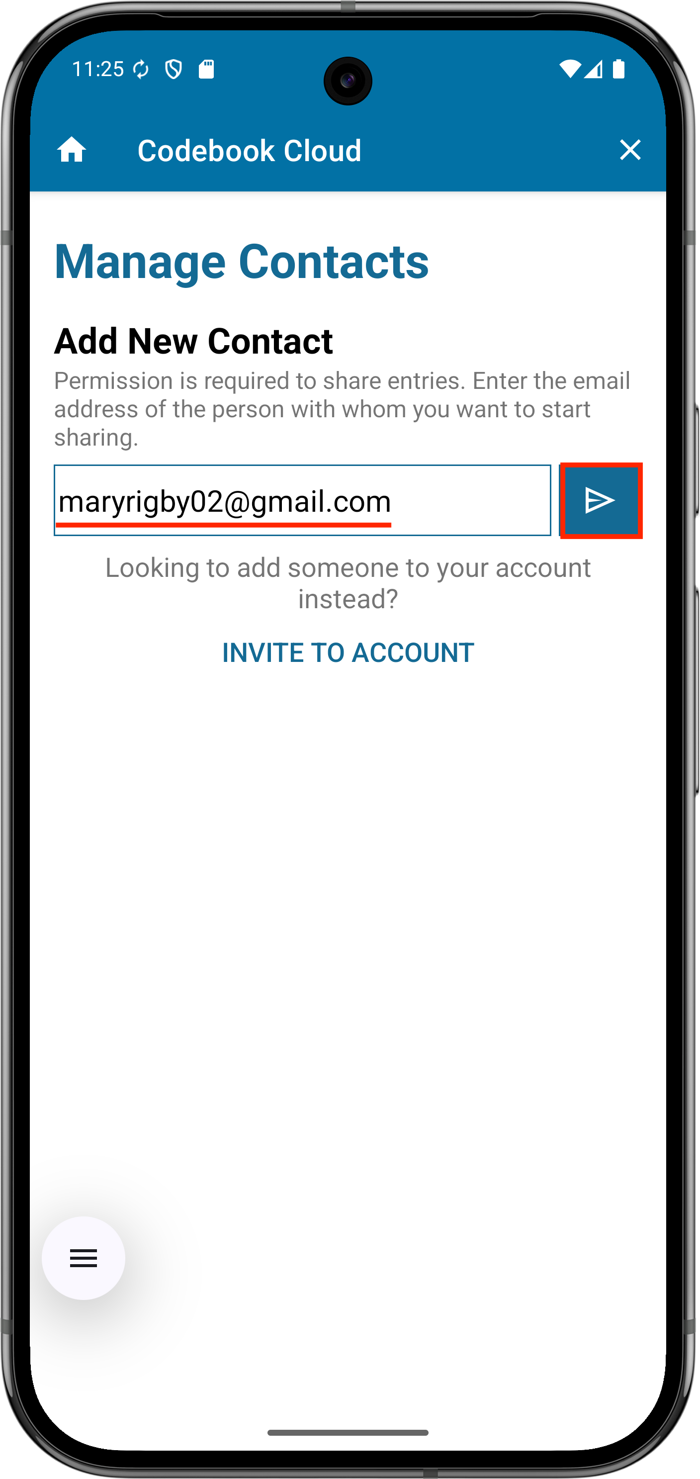 Add New Contact on the Contacts screen 