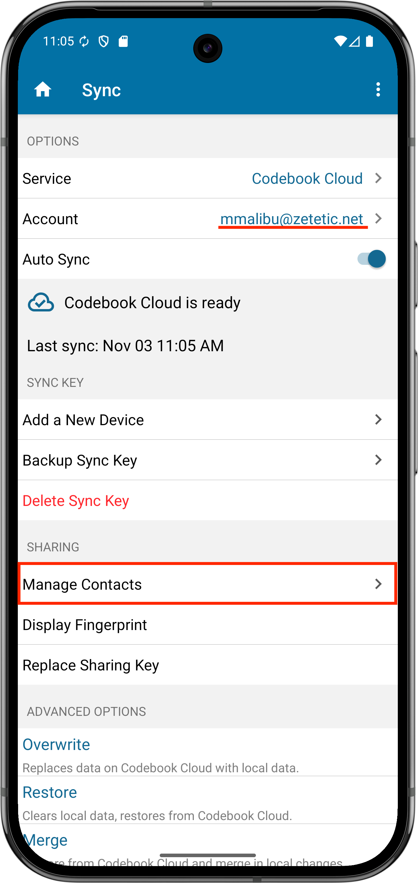 Sync Sharing Menu - Replace Sharing Key option