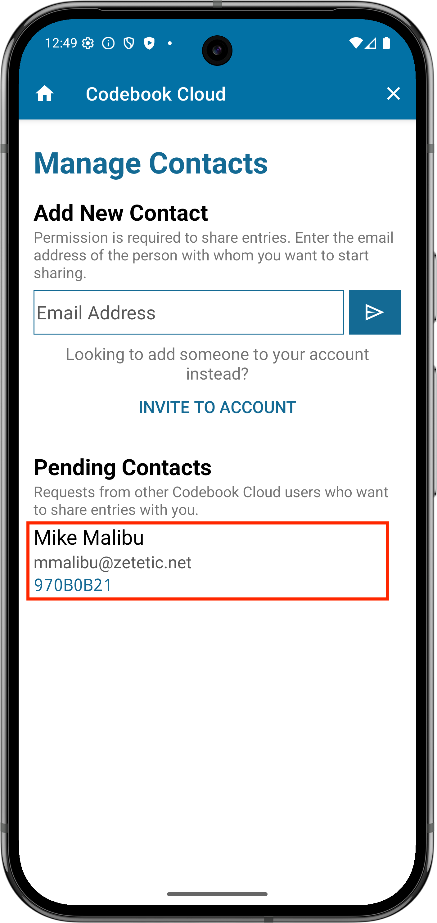 Sync Sharing Manage Contacts Screen