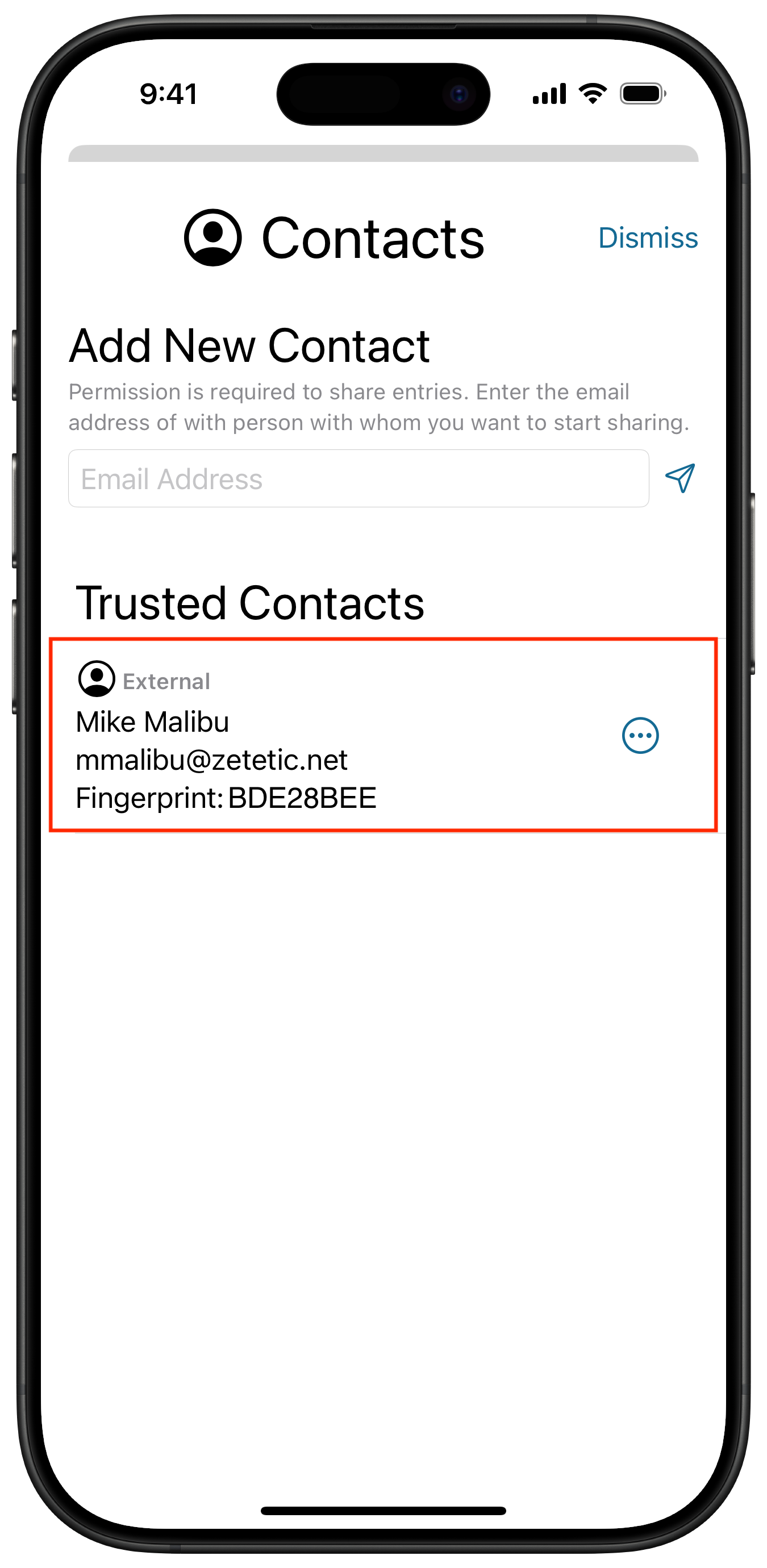 Sync Sharing Contacts Details Screen