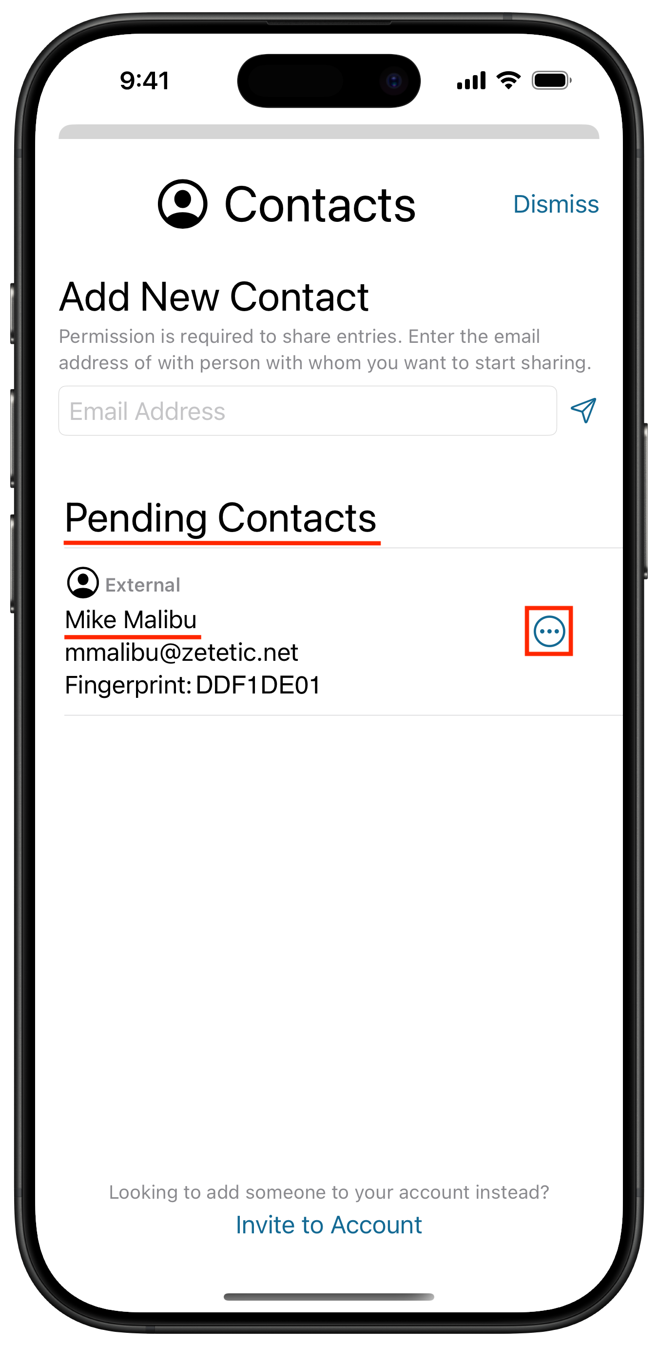 Sync Sharing Manage Contacts Screen