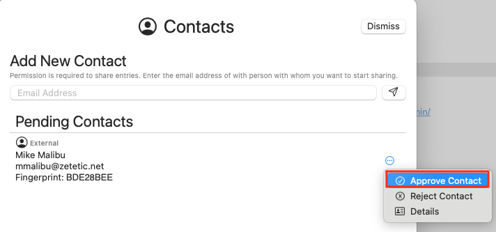 Sync Sharing - Manage Contacts - Pending Contacts Screen