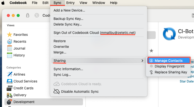 Sync Sharing Manage Contacts Screen
