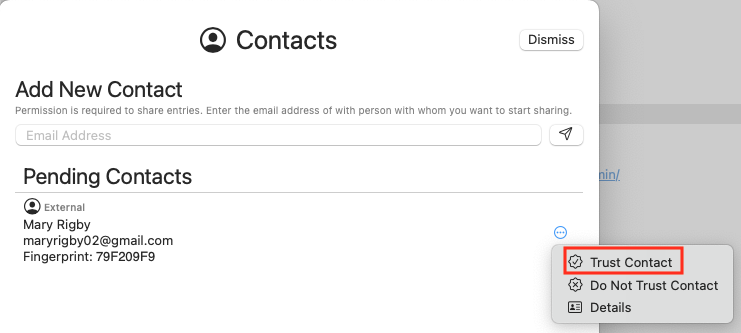 Sync Sharing - Manage Contacts - Pending Contacts Screen