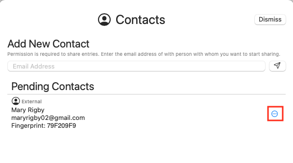 Sync Sharing Manage Contacts Screen - View Pending
