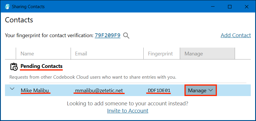 Sync Sharing Manage Contacts Screen