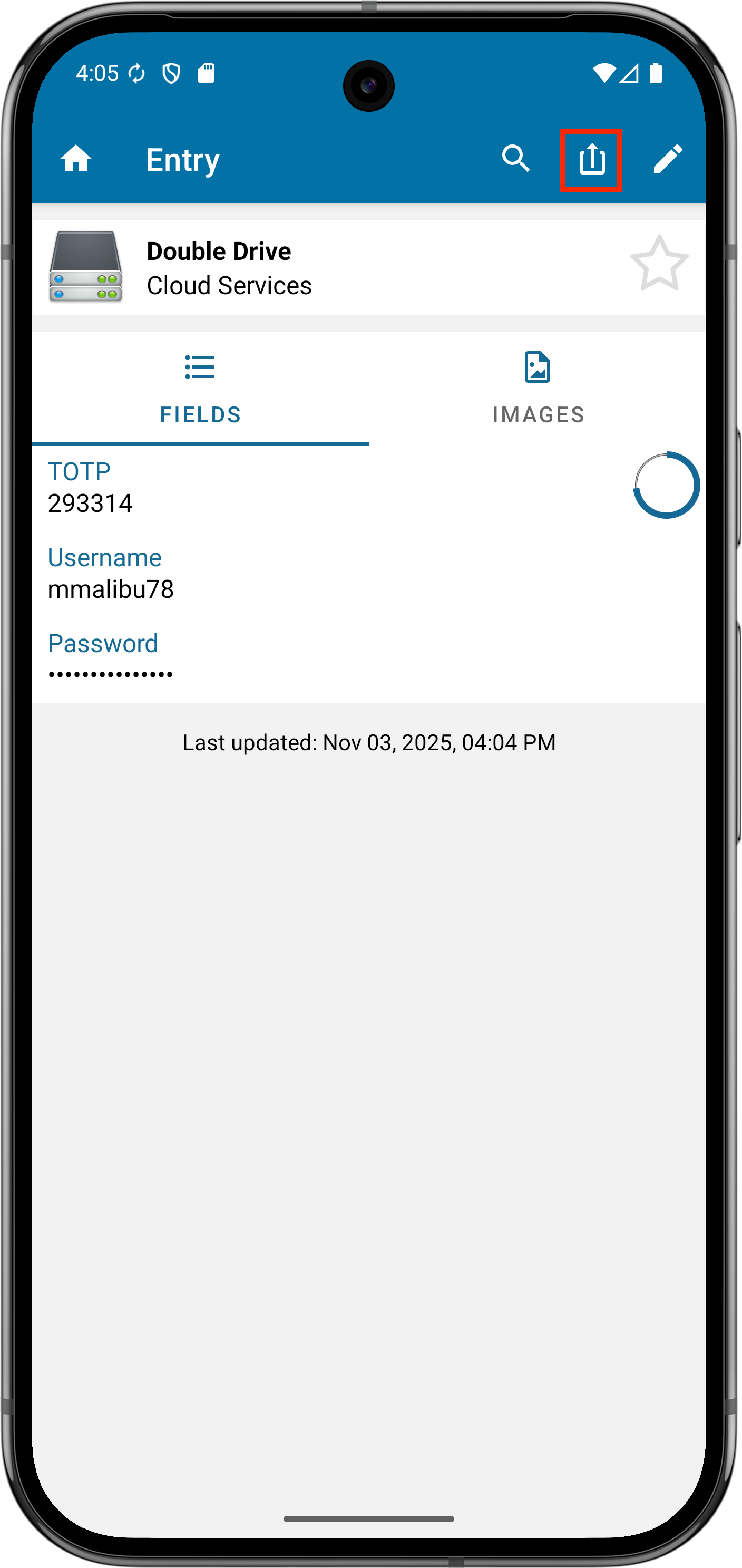 Select Entry to be shared