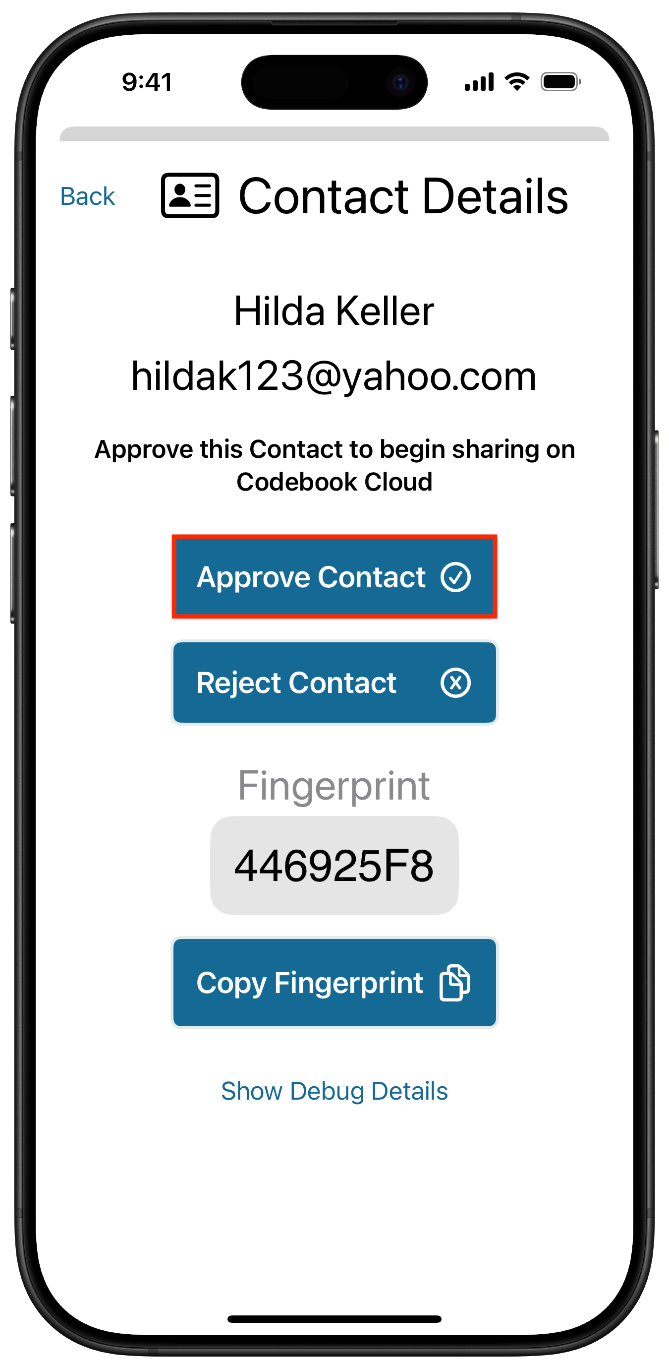 Confirm Trusted Contact to receive your entry